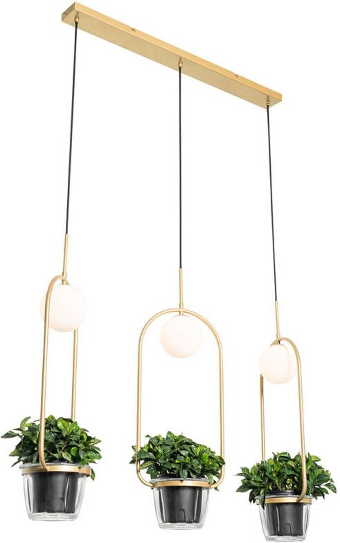 QAZQA Art Deco Hanglamp Goud Met Wit Glas 3-lichts Isabella