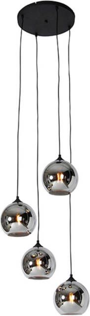 QAZQA Art Deco Hanglamp Zwart Met Smoke Glas 4-lichts Wallace