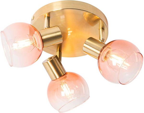 QAZQA Art Deco Plafondspot Goud Met Roze Glas 3-lichts Vidro