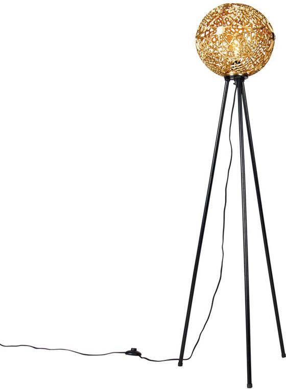 QAZQA Art Deco Vloerlamp Tripod Goud Maro