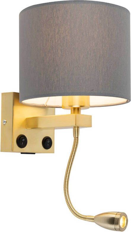 QAZQA Art Deco Wandlamp Goud Met Usb En Grijze Kap Brescia