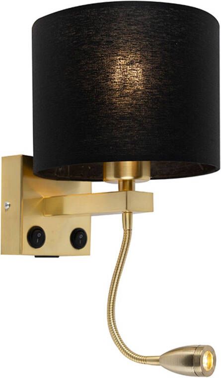 QAZQA Art Deco Wandlamp Goud Met Usb En Zwarte Kap Brescia