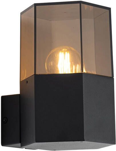 QAZQA Buiten Wandlamp Zwart Met Smoke Glas Zeshoek Ip44 Denmark