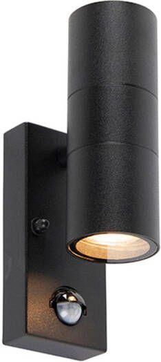 QAZQA Buitenwandlamp Zwart 2-lichts Met Bewegingssensor Ip44 Duo