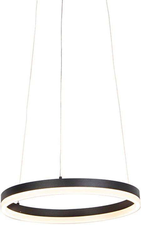 QAZQA Design Hanglamp Zwart 40 Cm Incl. Led 3-staps Dimbaar Anello