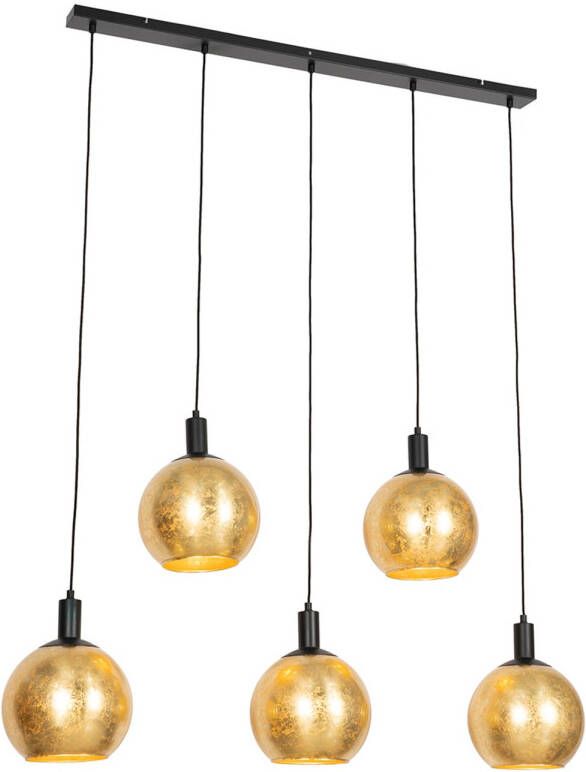 QAZQA Design Hanglamp Zwart Met Goud Glas 5-lichts Bert