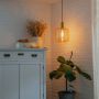 QAZQA Design Hanglamp Zwart Met Messing En Amber Glas Zuzanna - Thumbnail 2