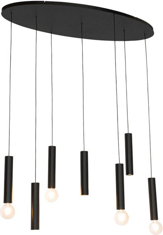 QAZQA Design Hanglamp Zwart Ovaal 7-lichts Tuba