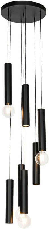 QAZQA Design Hanglamp Zwart Rond 7-lichts Tuba