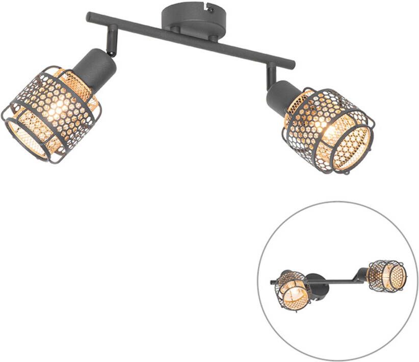 QAZQA Design Plafondlamp Zwart Met Goud 2-lichts Noud