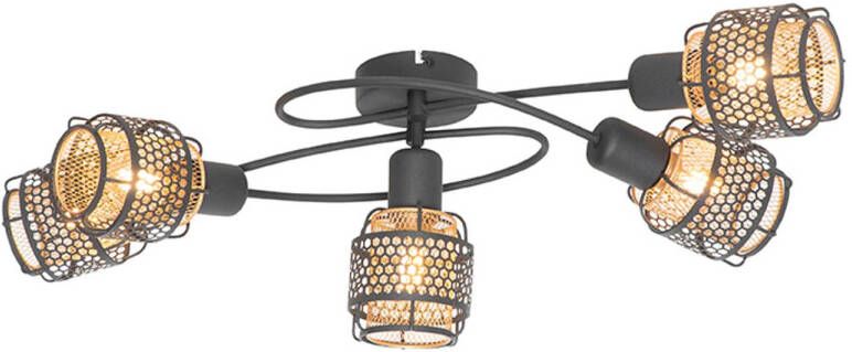 QAZQA Design Plafondlamp Zwart Met Goud 5-lichts Noud