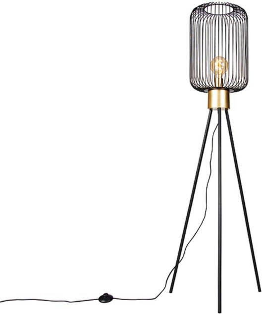 QAZQA Design Vloerlamp Zwart Met Goud Mayelle