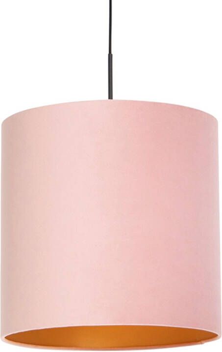 QAZQA Hanglamp Met Velours Kap Roze Met Goud 40 Cm Combi