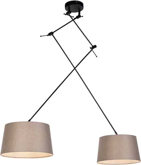 QAZQA Hanglamp Zwart Met Linnen Kappen Taupe 35 Cm 2-lichts Blitz