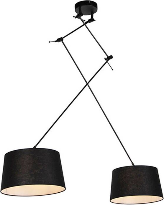 QAZQA Hanglamp Zwart Met Linnen Kappen Zwart 35 Cm 2-lichts Blitz