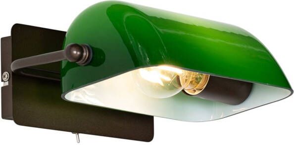 QAZQA Klassieke Notaris Wandlamp Donkerbrons Met Groen Glas Banker