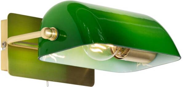 QAZQA Klassieke Notaris Wandlamp Messing Met Groen Glas Banker