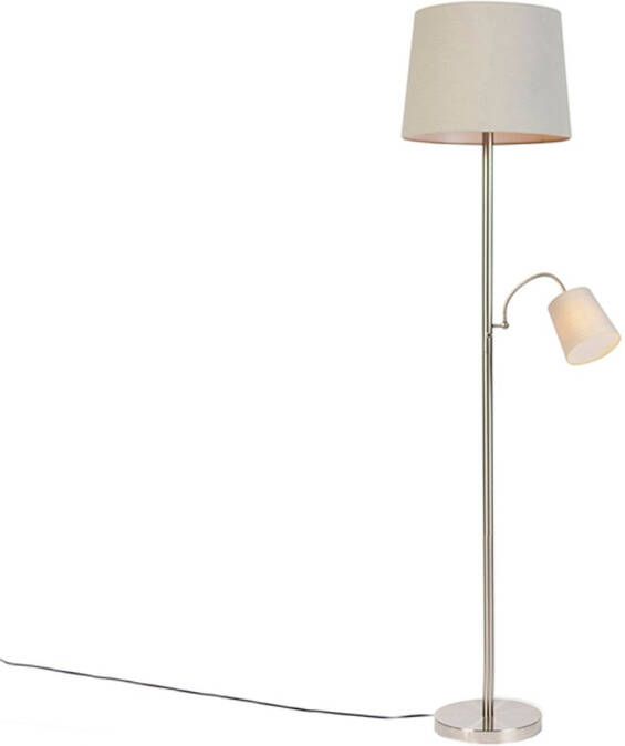 QAZQA Klassieke Vloerlamp Staal Met Grijze Kap En Leeslampje Retro