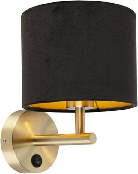 QAZQA Klassieke Wandlamp Goud Met Zwarte Velours Kap Combi