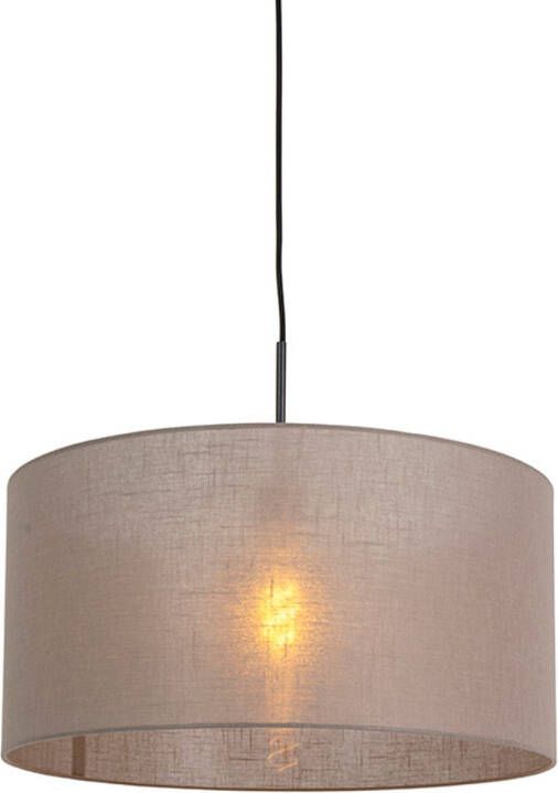 QAZQA Landelijke Hanglamp Zwart Met Taupe Kap 50 Cm Combi 1