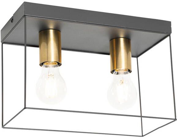 QAZQA Minimalistische Plafondlamp Zwart Met Goud 2-lichts Kodi