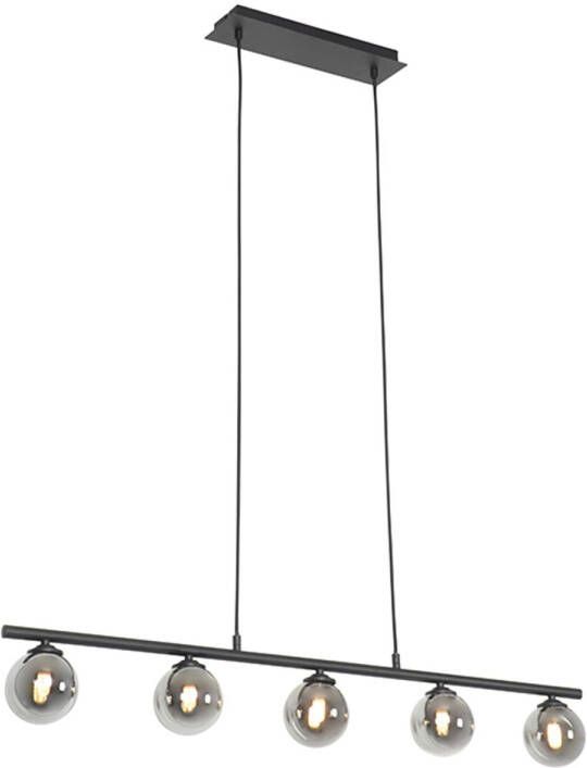 QAZQA Moderne Hanglamp Zwart 100 Cm 5-lichts Met Smoke Glas Athens