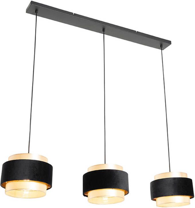 QAZQA Moderne Hanglamp Zwart Met Goud 3-lichts Elif