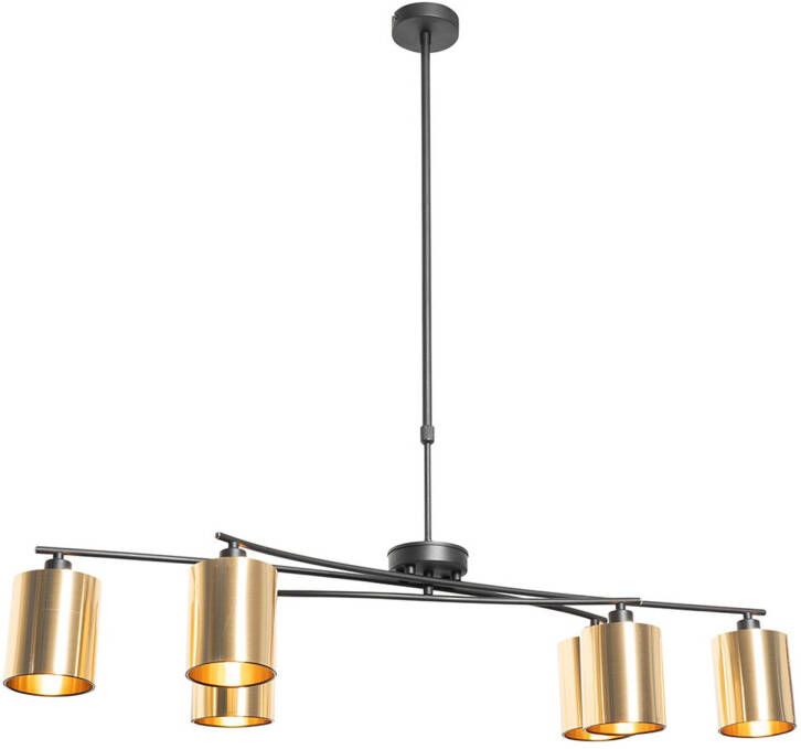 QAZQA Moderne Hanglamp Zwart Met Goud Verstelbaar 6-lichts Lofty