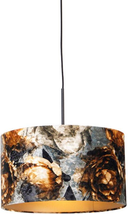 QAZQA Moderne Hanglamp Zwart Met Kap Bloemen 35 Cm Combi