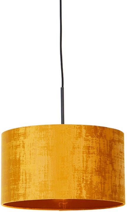 QAZQA Moderne Hanglamp Zwart Met Kap Geel 35 Cm Combi