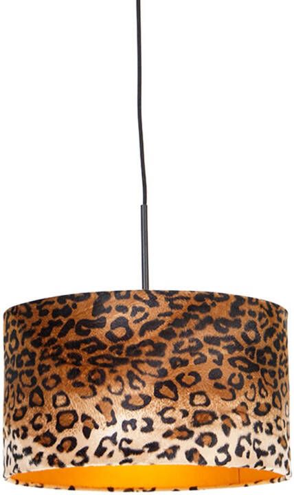 QAZQA Moderne Hanglamp Zwart Met Kap Luipaard 35 Cm Combi