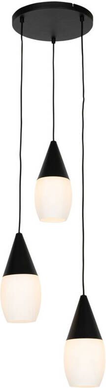 QAZQA Moderne Hanglamp Zwart Met Opaal Glas 3-lichts Drop