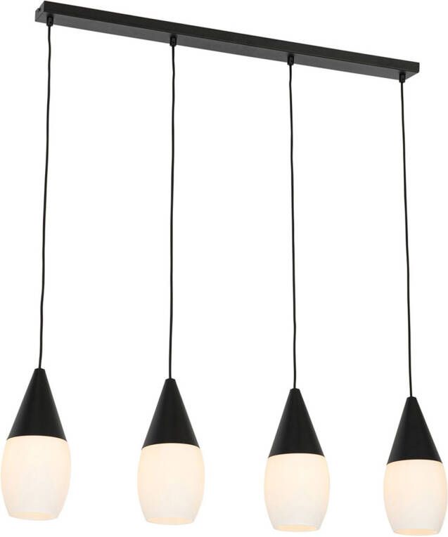 QAZQA Moderne Hanglamp Zwart Met Opaal Glas 4-lichts Drop