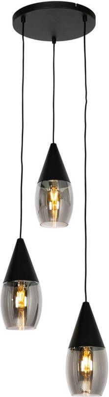 QAZQA Moderne Hanglamp Zwart Met Smoke Glas 3-lichts Drop