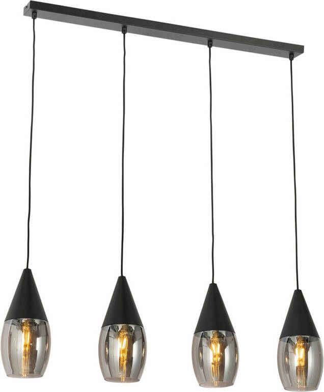 QAZQA Moderne Hanglamp Zwart Met Smoke Glas 4-lichts Drop