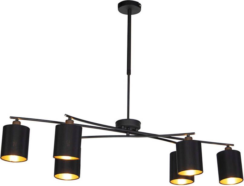 QAZQA lofty Moderne Hanglamp met kap voor boven de eettafel in eetkamer 6 lichts L 1010 mm Zwart Woonkamer Slaapkamer Keuken