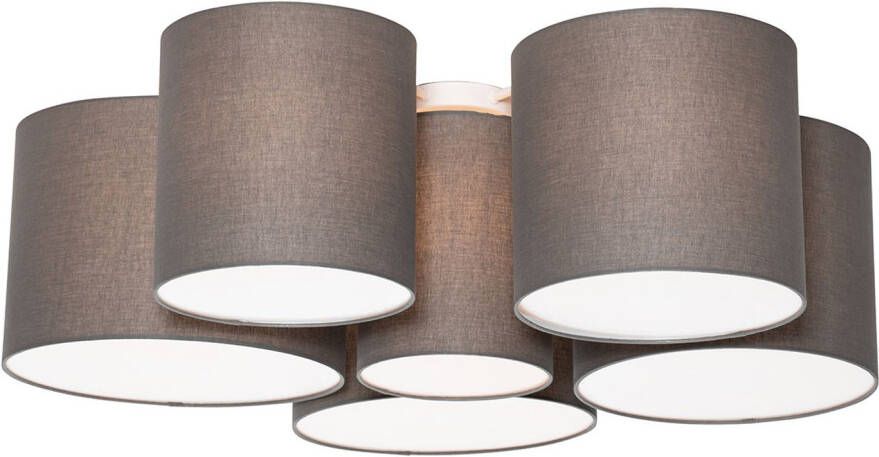 QAZQA Moderne Plafondlamp Taupe 6-lichts Multidrum