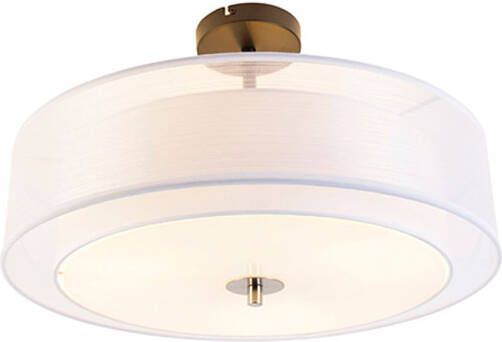 QAZQA Moderne Plafondlamp Wit 50 Cm 3-lichts Drum Duo