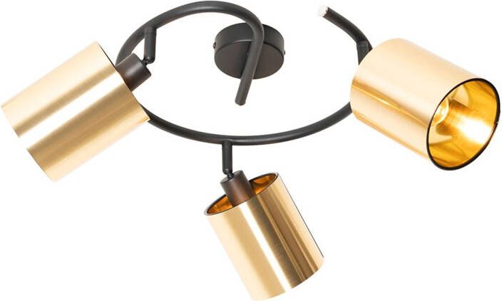 QAZQA Moderne Plafondlamp Zwart En Goud 3-lichts Lofty