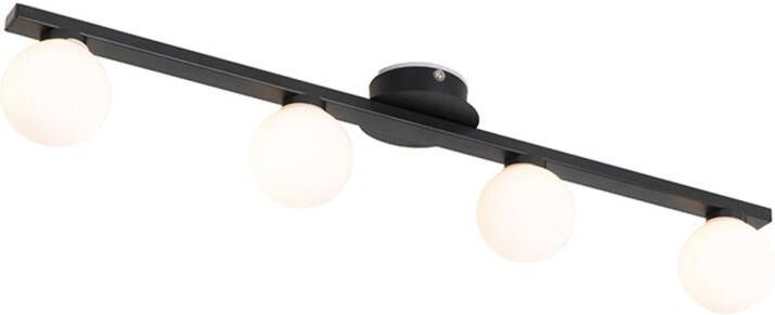 QAZQA Moderne Plafondlamp Zwart Ip44 4-lichts Cederic