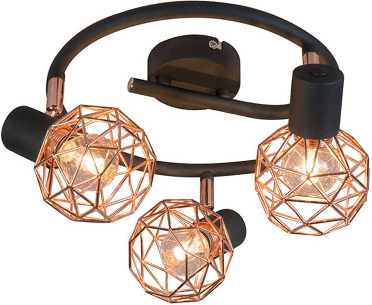 QAZQA mesh Design Plafondspot Spotje Opbouwspot 3 lichts Ø 450 mm Koper Woonkamer Slaapkamer Keuken