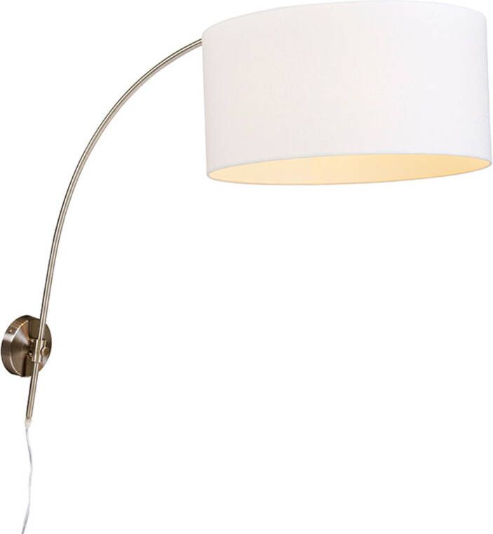 QAZQA Moderne Wandbooglamp Staal Met Witte Kap 50 Cm Verstelbaar Bow