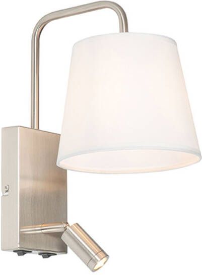 QAZQA Moderne Wandlamp Wit En Staal Met Leeslamp Renier