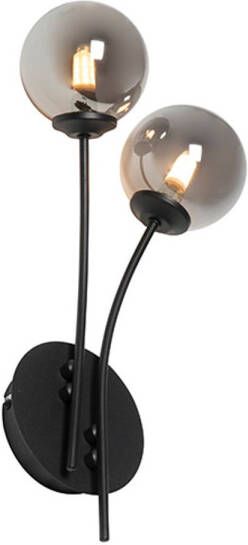 QAZQA Moderne Wandlamp Zwart 2-lichts Met Smoke Glas Athens