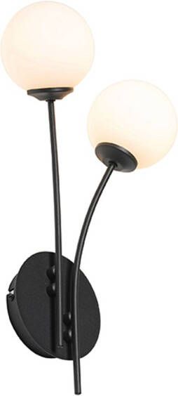 QAZQA Moderne Wandlamp Zwart Met Opaal Glas 2-lichts Athens