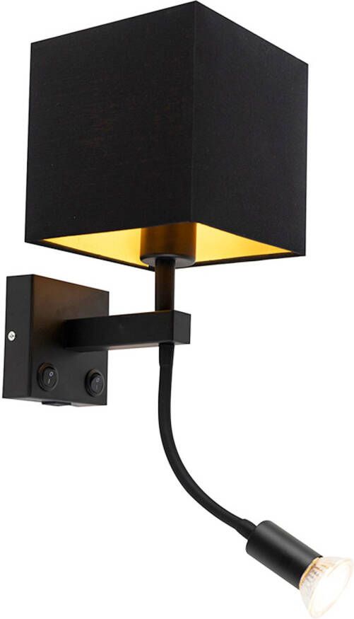 QAZQA zeno Moderne Wandlamp met kap voor binnen 1 lichts L 200 mm Zwart Woonkamer Slaapkamer