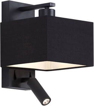 QAZQA Moderne Wandlamp Zwart Vierkant Met Leeslamp Puglia