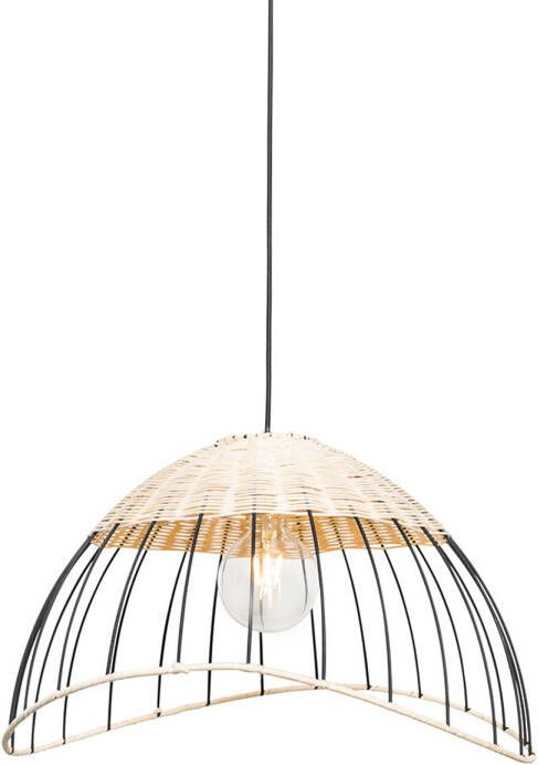 QAZQA Oosterse Hang En Plafondlamp Zwart Met Rotan Treccia Pua