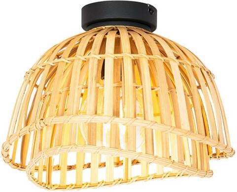 QAZQA Oosterse Plafondlamp Zwart Met Naturel Bamboe 30 Cm Pua