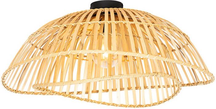 QAZQA Oosterse Plafondlamp Zwart Met Naturel Bamboe 62 Cm Pua